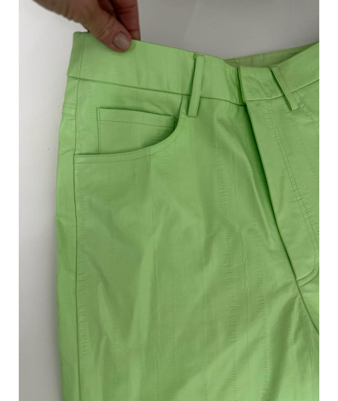 ROTATE Салатовые кожаные брюки широкие, фото 4