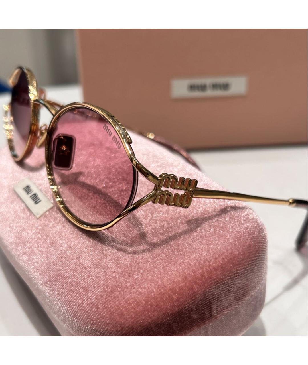 MIU MIU Золотые металлические солнцезащитные очки, фото 6