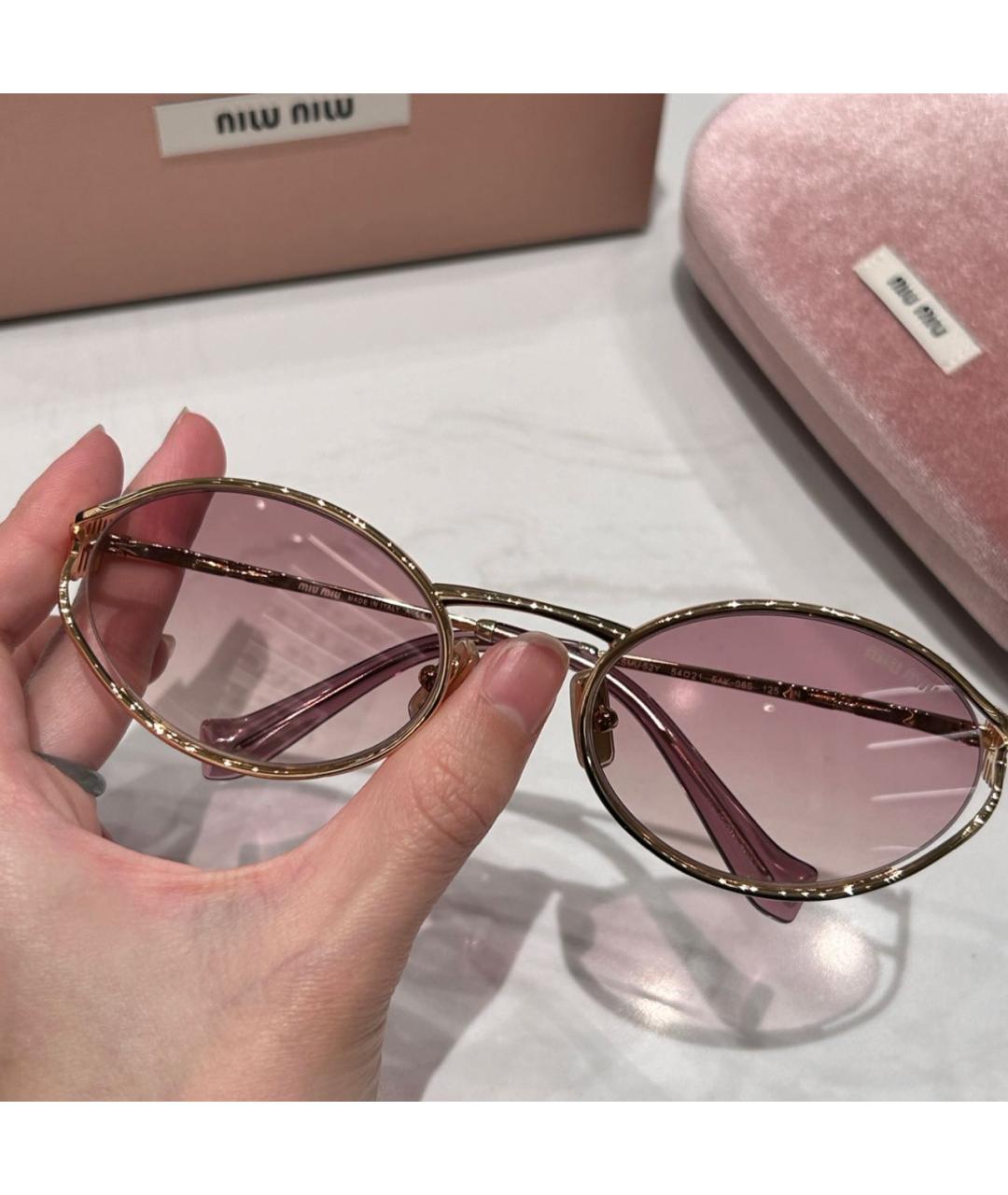 MIU MIU Золотые металлические солнцезащитные очки, фото 5