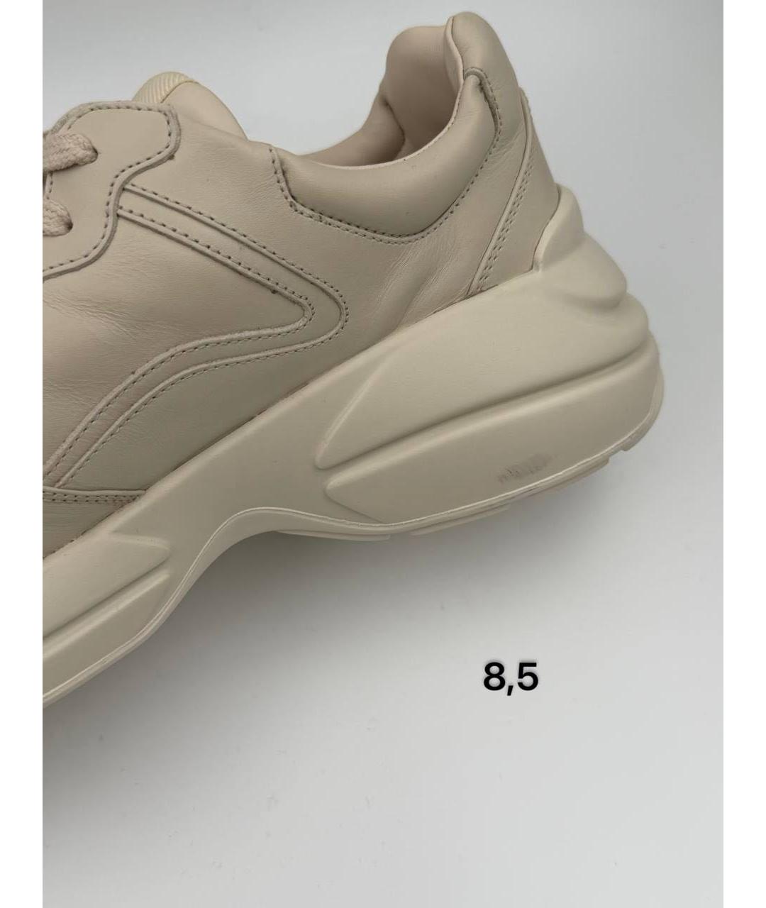GUCCI Бежевые кожаные низкие кроссовки / кеды, фото 5
