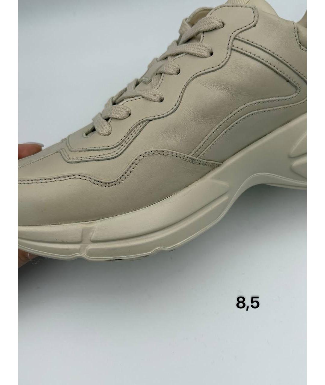 GUCCI Бежевые кожаные низкие кроссовки / кеды, фото 6