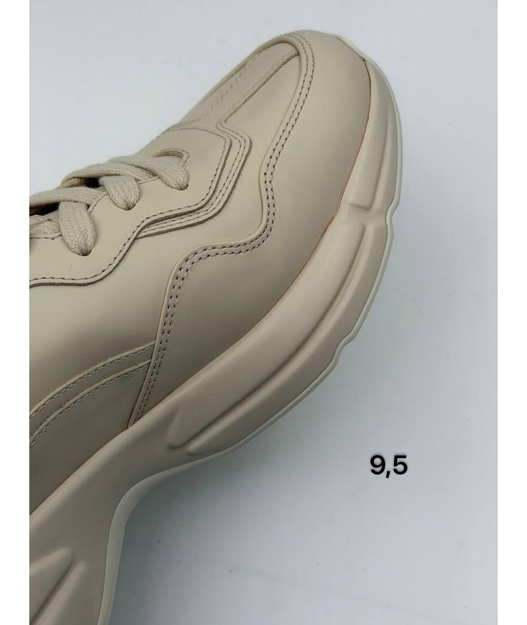 GUCCI Бежевые кожаные низкие кроссовки / кеды, фото 7