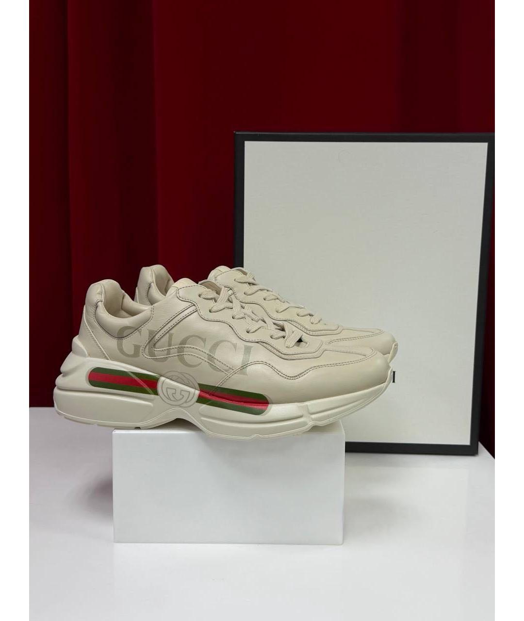 GUCCI Бежевые кожаные низкие кроссовки / кеды, фото 9