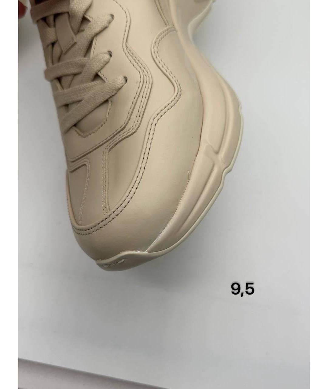 GUCCI Бежевые кожаные низкие кроссовки / кеды, фото 8