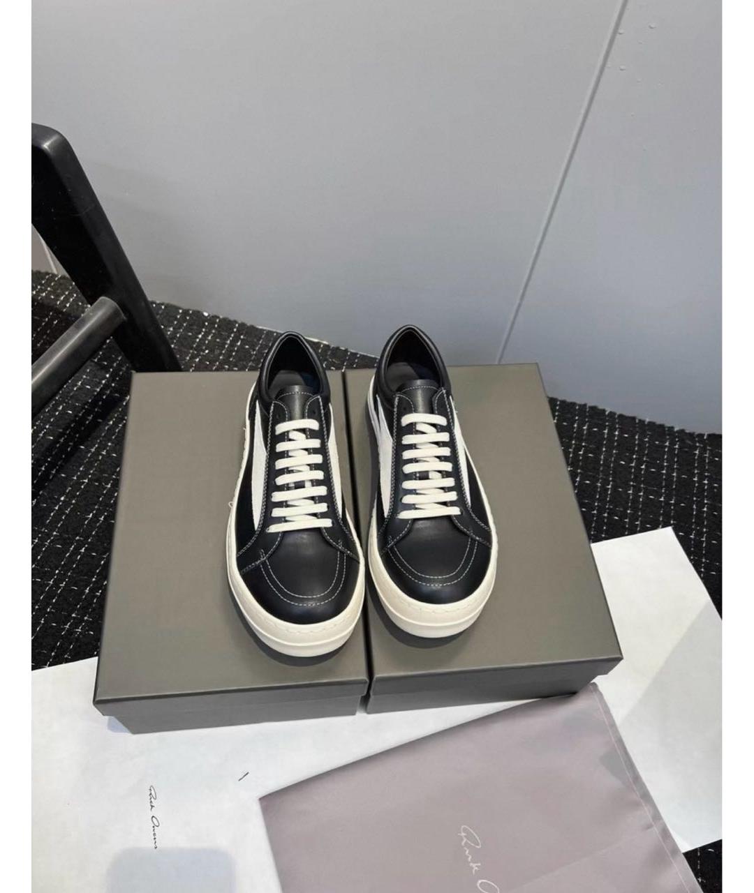 RICK OWENS Черные кожаные низкие кроссовки / кеды, фото 2