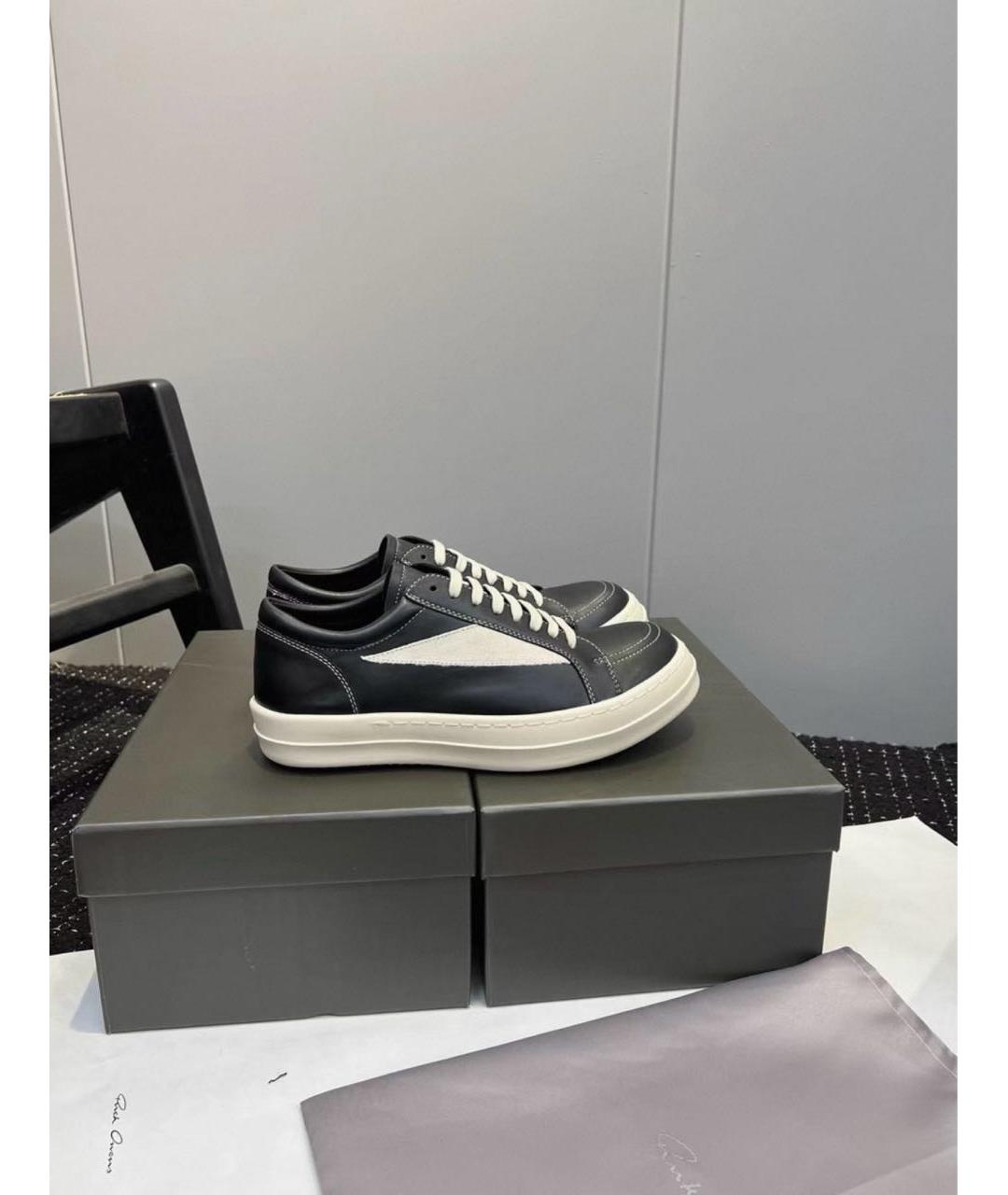 RICK OWENS Черные кожаные низкие кроссовки / кеды, фото 5