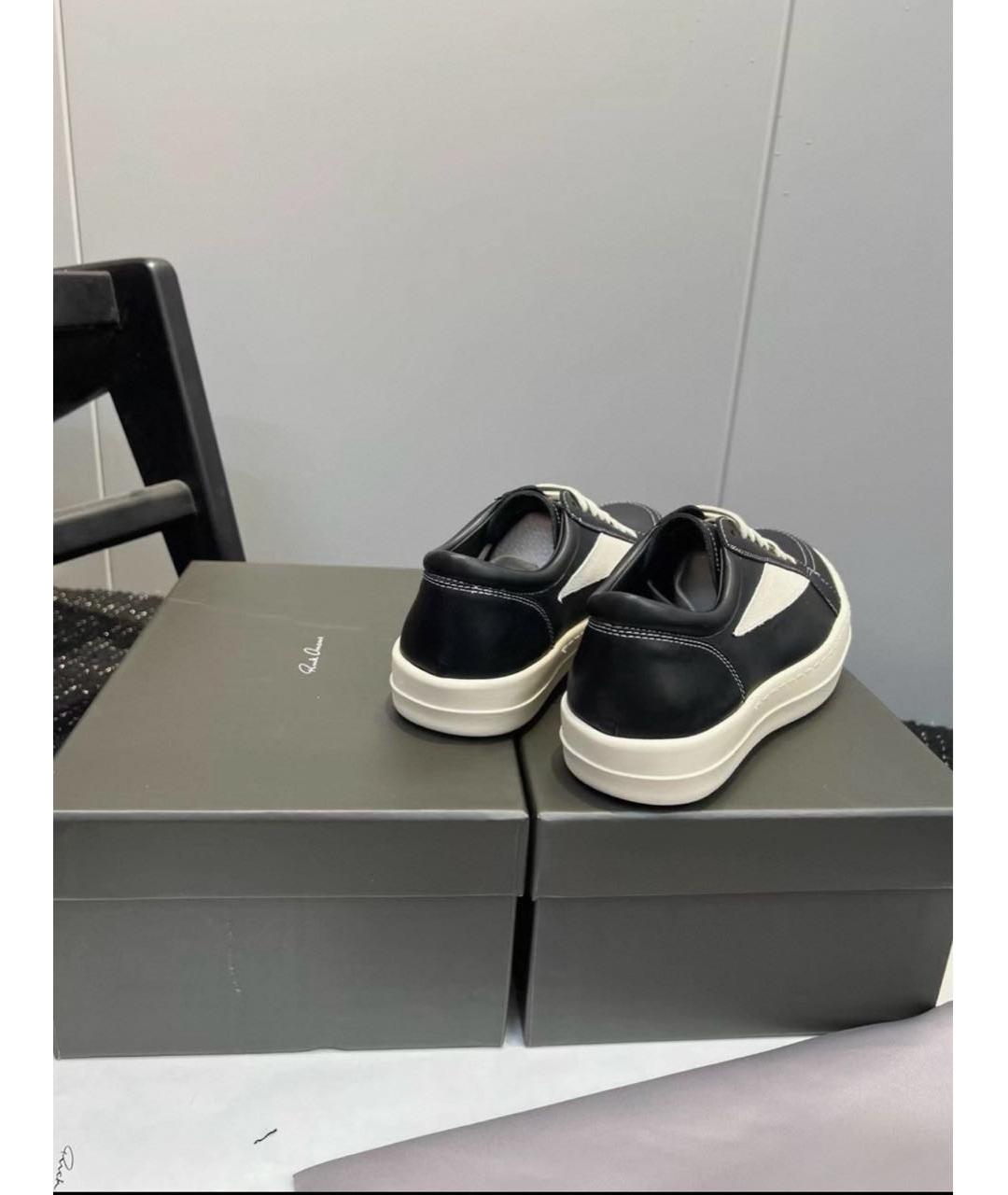 RICK OWENS Черные кожаные низкие кроссовки / кеды, фото 4