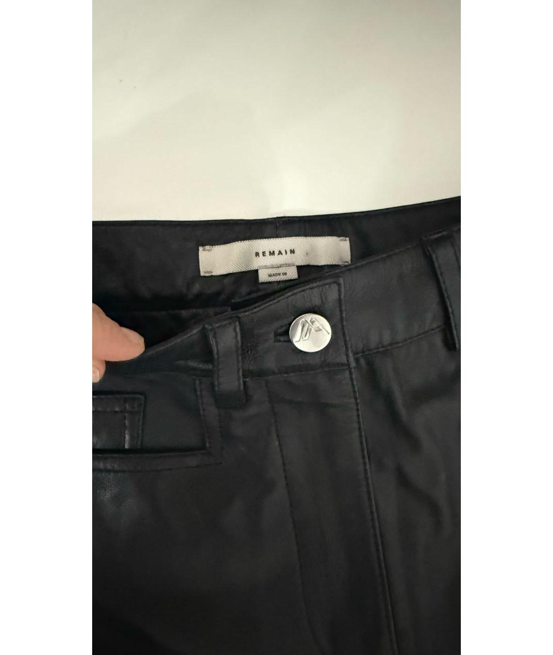 REMAIN Черные кожаные брюки широкие, фото 3