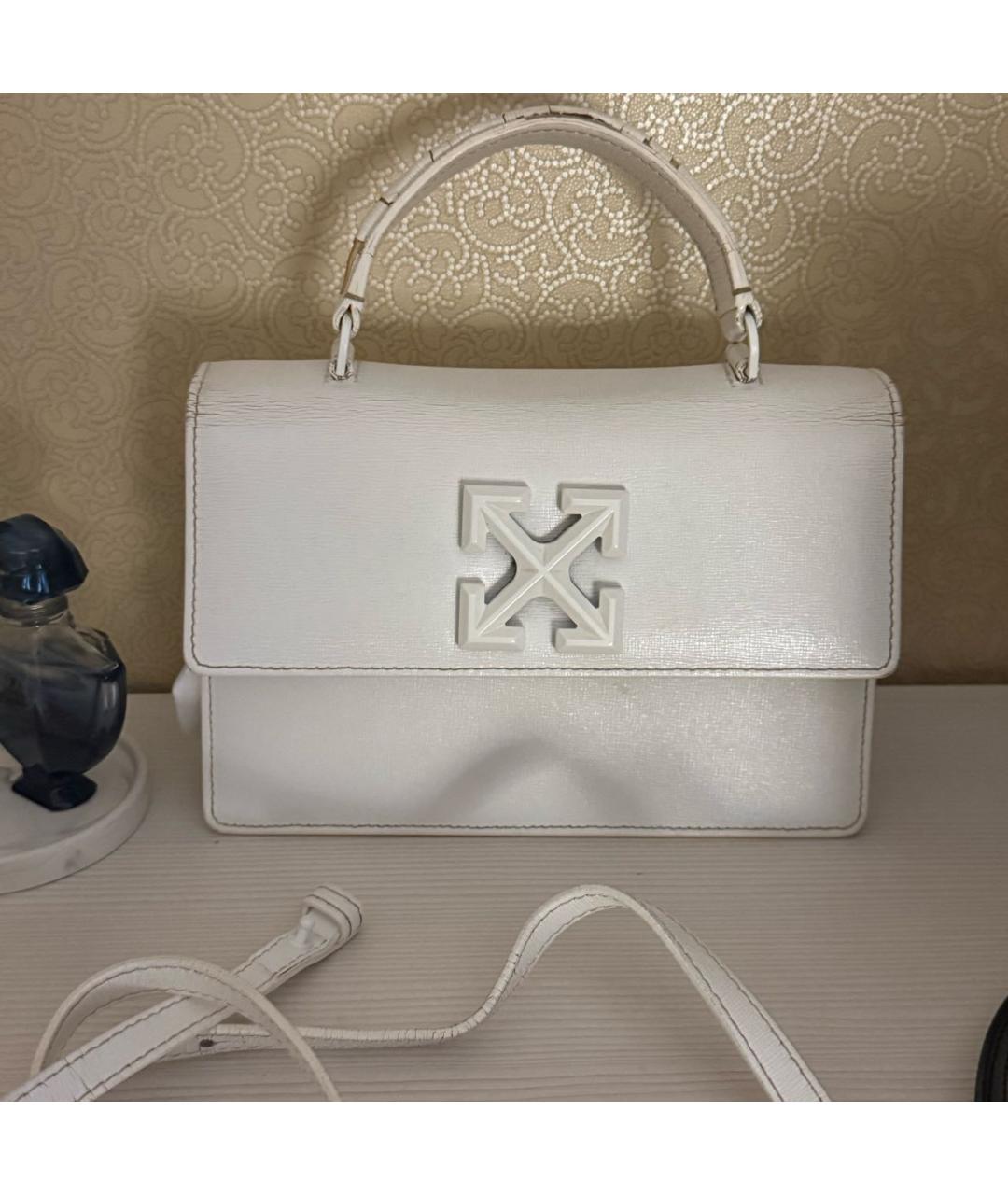 OFF-WHITE Белая кожаная сумка с короткими ручками, фото 8