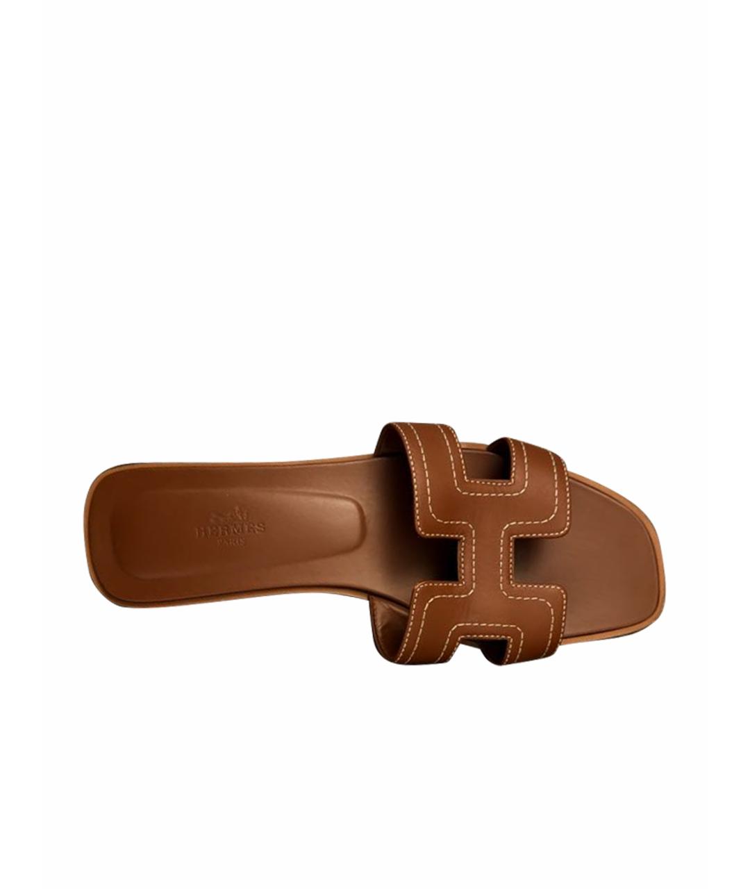 HERMES Коричневые кожаные шлепанцы, фото 1