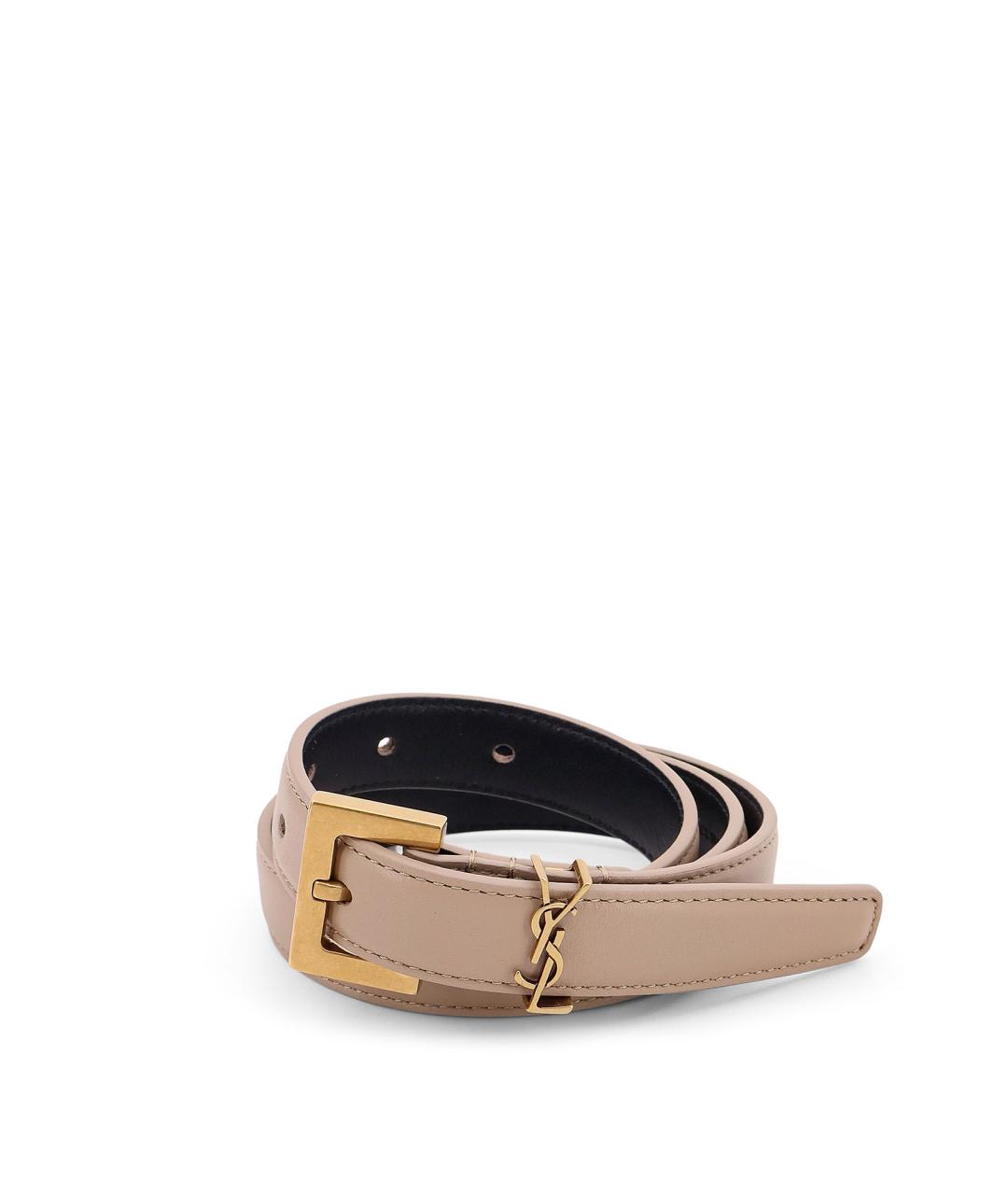 SAINT LAURENT Бежевый кожаный ремень, фото 5