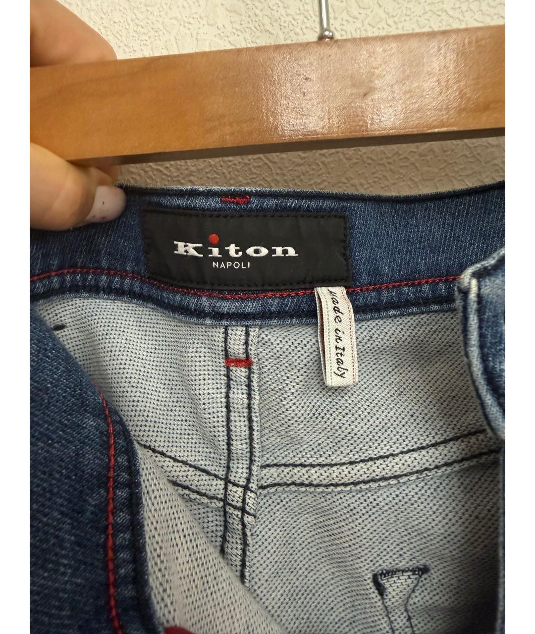 KITON Темно-синие хлопко-эластановые прямые джинсы, фото 3