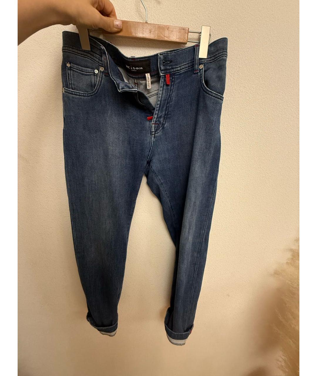 KITON Темно-синие хлопко-эластановые прямые джинсы, фото 5
