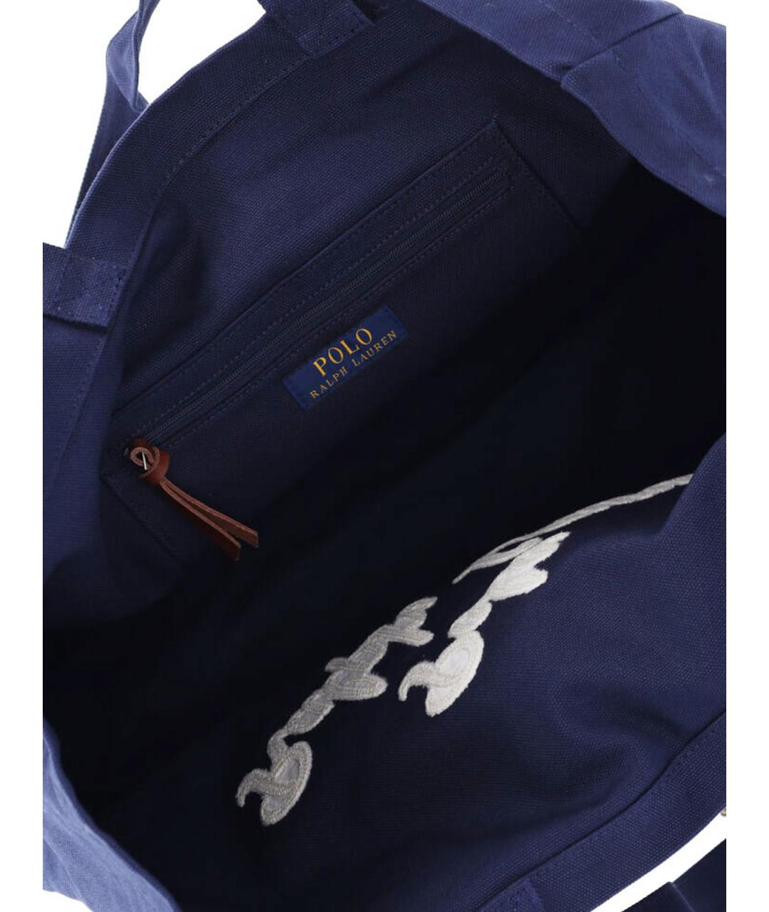 POLO RALPH LAUREN Синяя хлопковая сумка тоут, фото 4