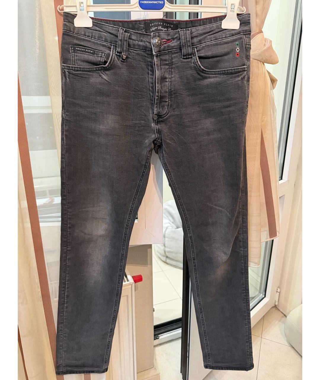 PHILIPP PLEIN Серые хлопко-эластановые джинсы скинни, фото 2