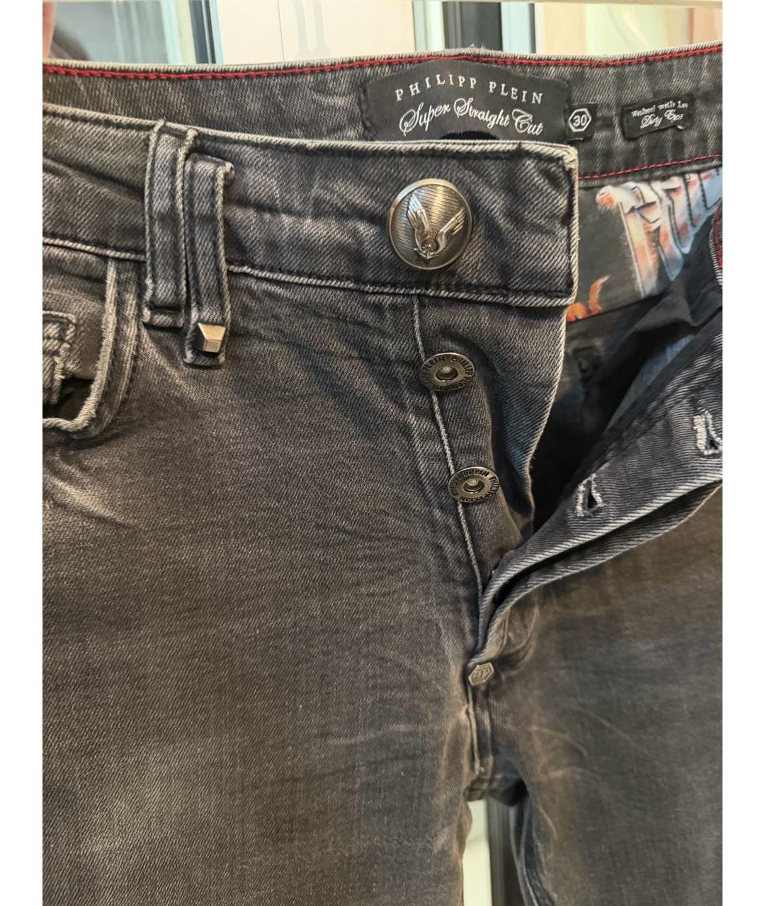 PHILIPP PLEIN Серые хлопко-эластановые джинсы скинни, фото 3