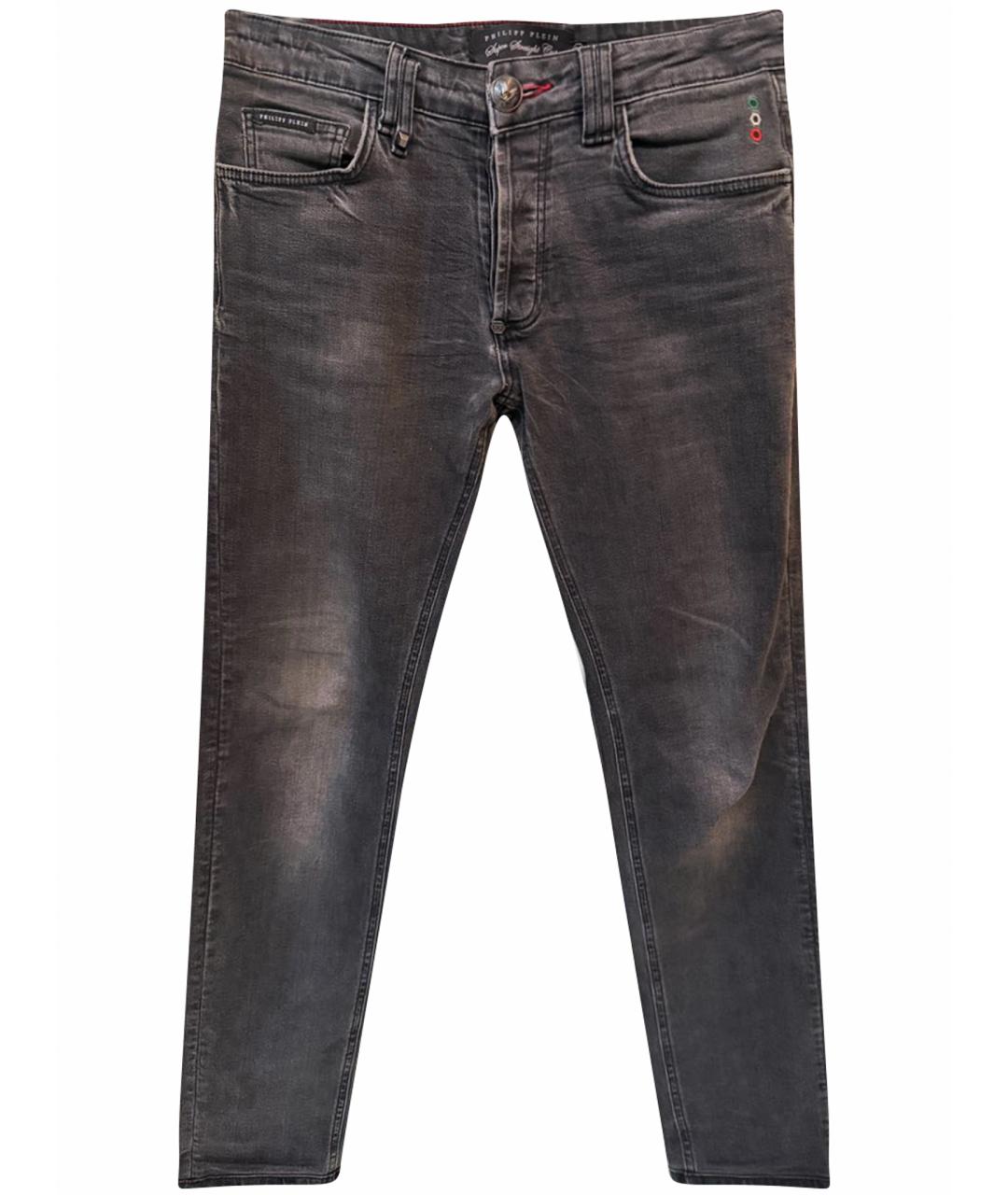 PHILIPP PLEIN Серые хлопко-эластановые джинсы скинни, фото 1