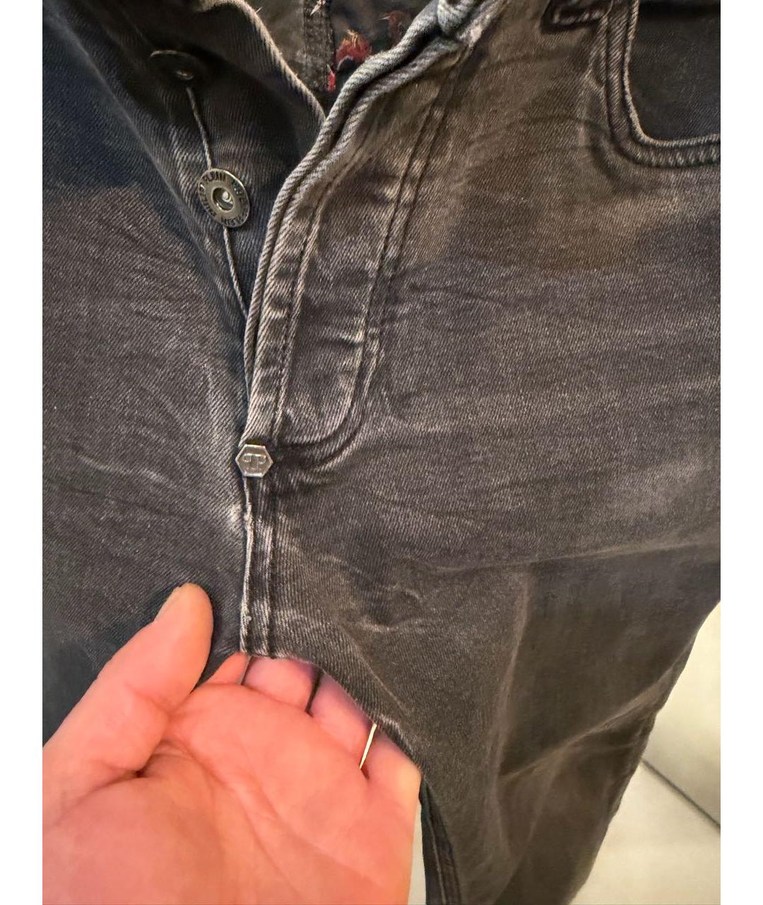 PHILIPP PLEIN Серые хлопко-эластановые джинсы скинни, фото 4