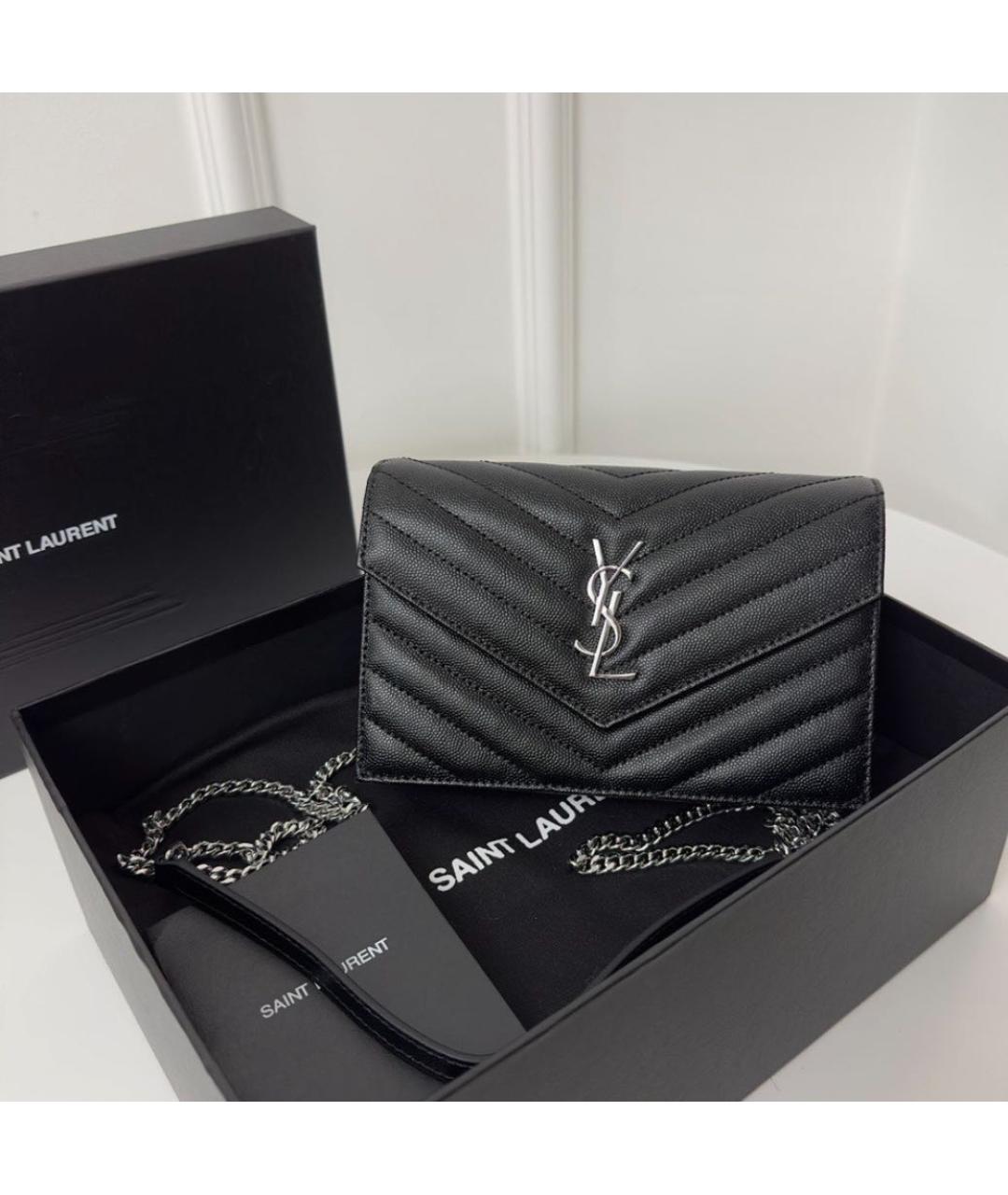 SAINT LAURENT Черная кожаная сумка через плечо, фото 3