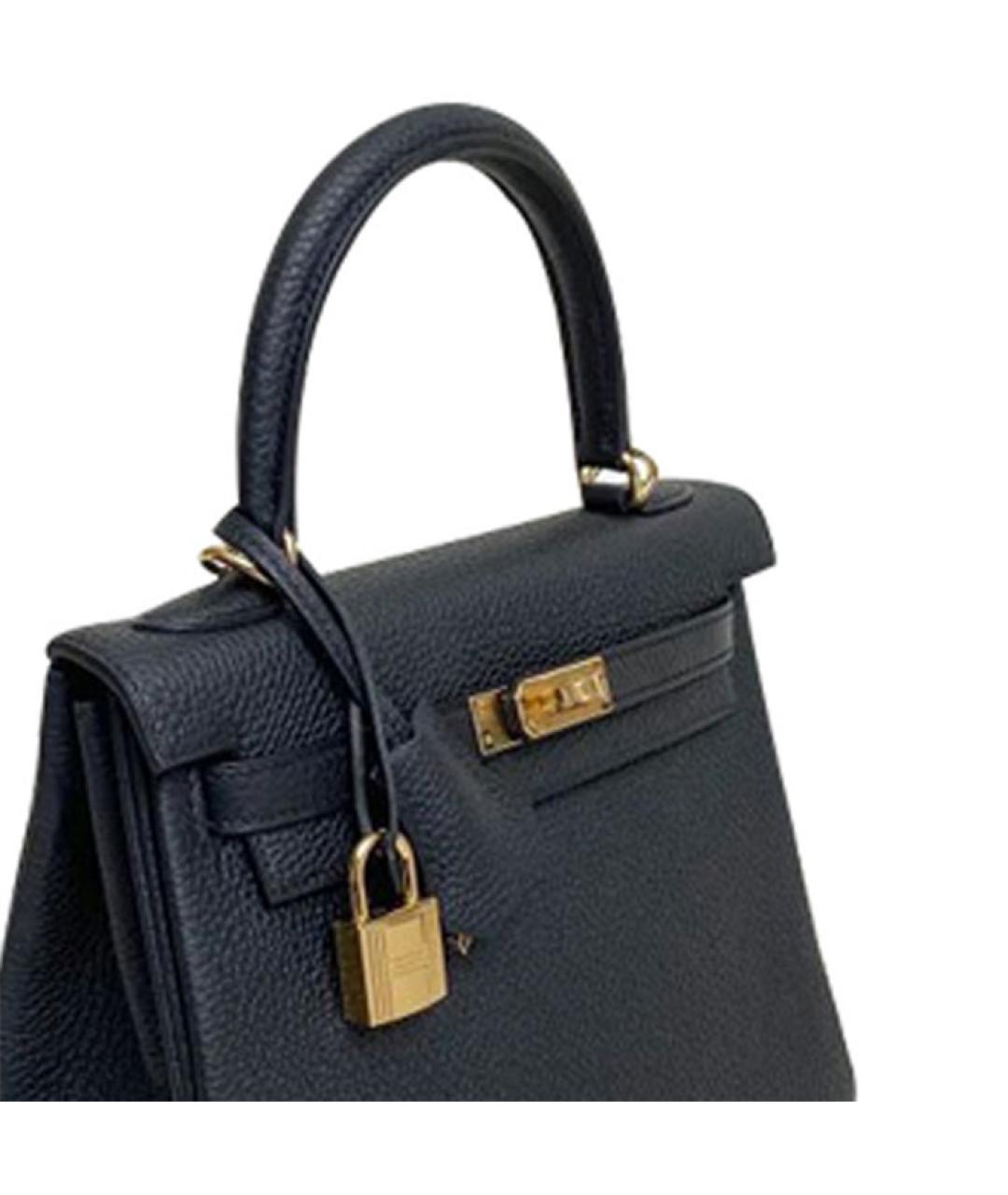 HERMES Черная кожаная сумка с короткими ручками, фото 5