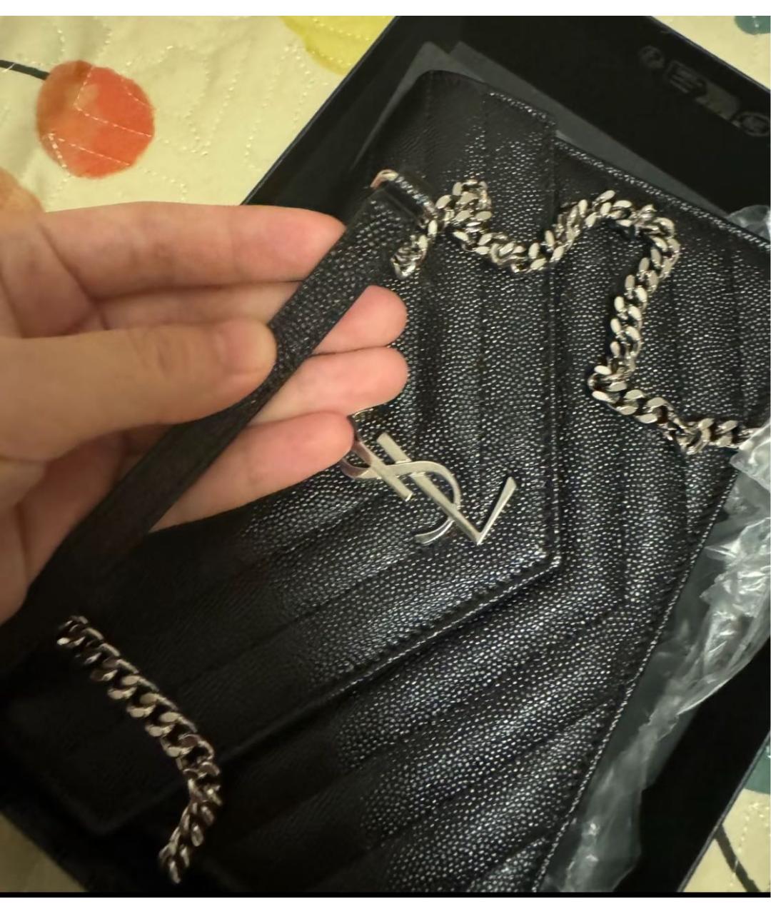 SAINT LAURENT Черная кожаная сумка через плечо, фото 3