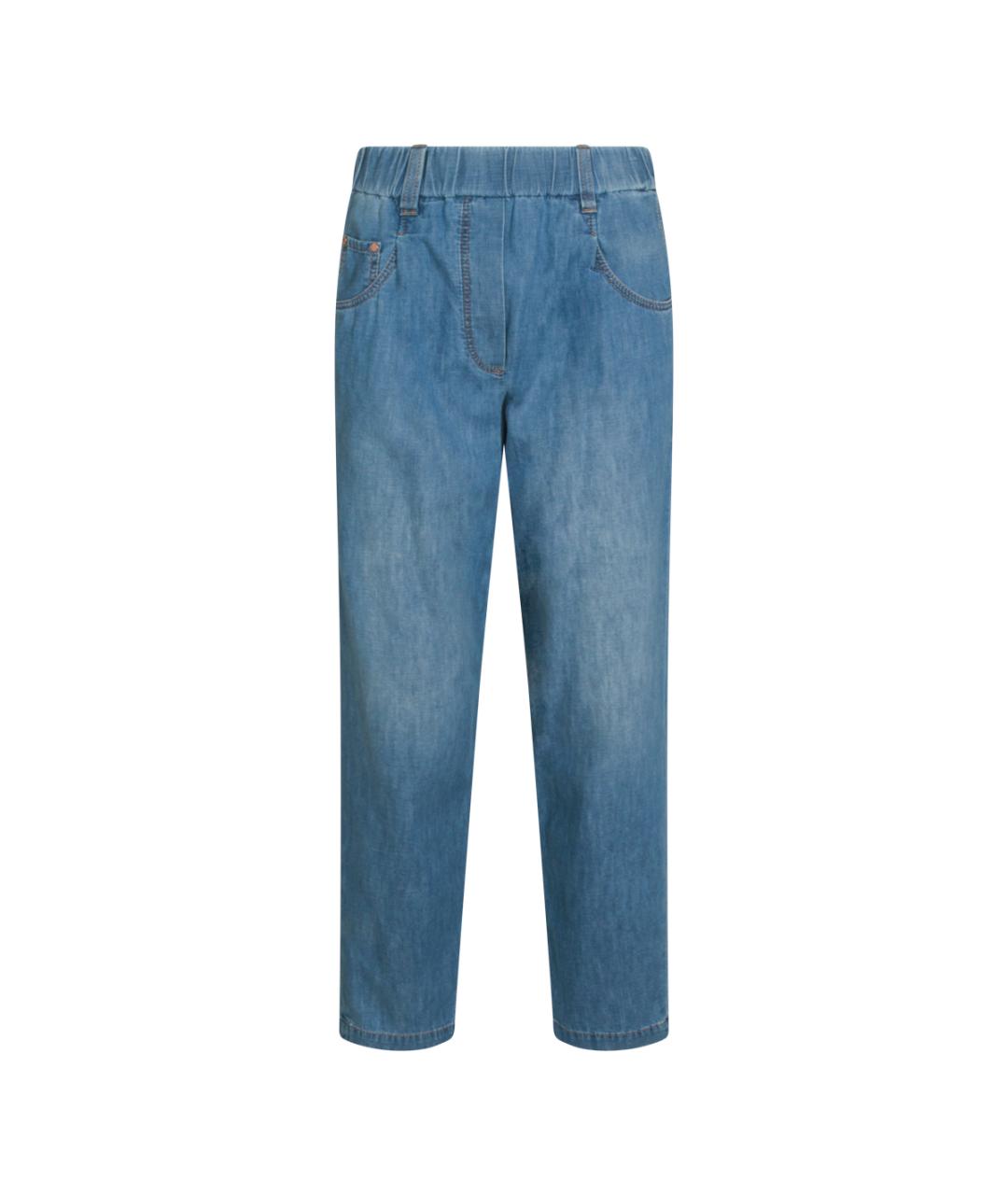 BRUNELLO CUCINELLI Голубые хлопковые прямые джинсы, фото 6