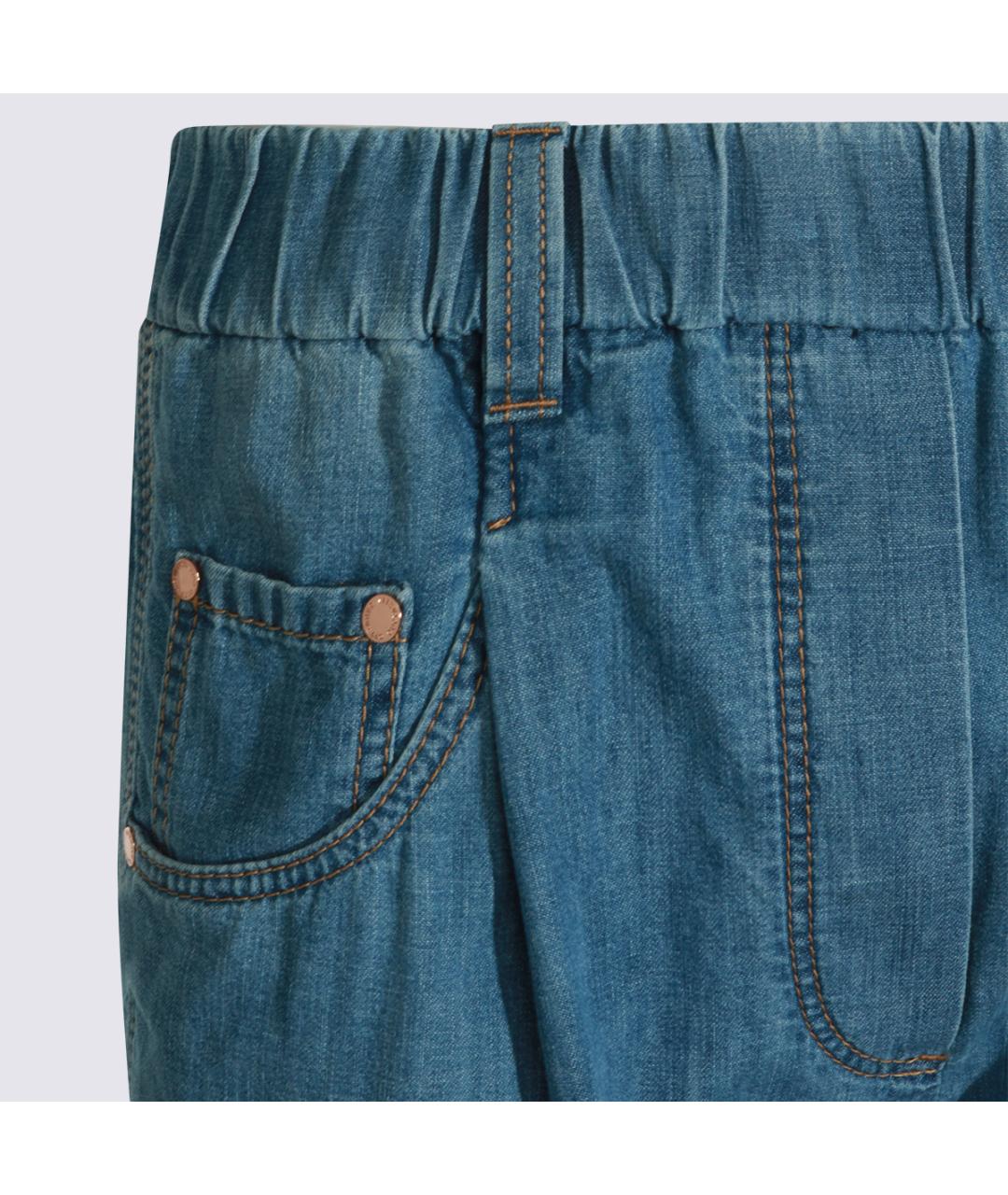 BRUNELLO CUCINELLI Голубые хлопковые прямые джинсы, фото 5