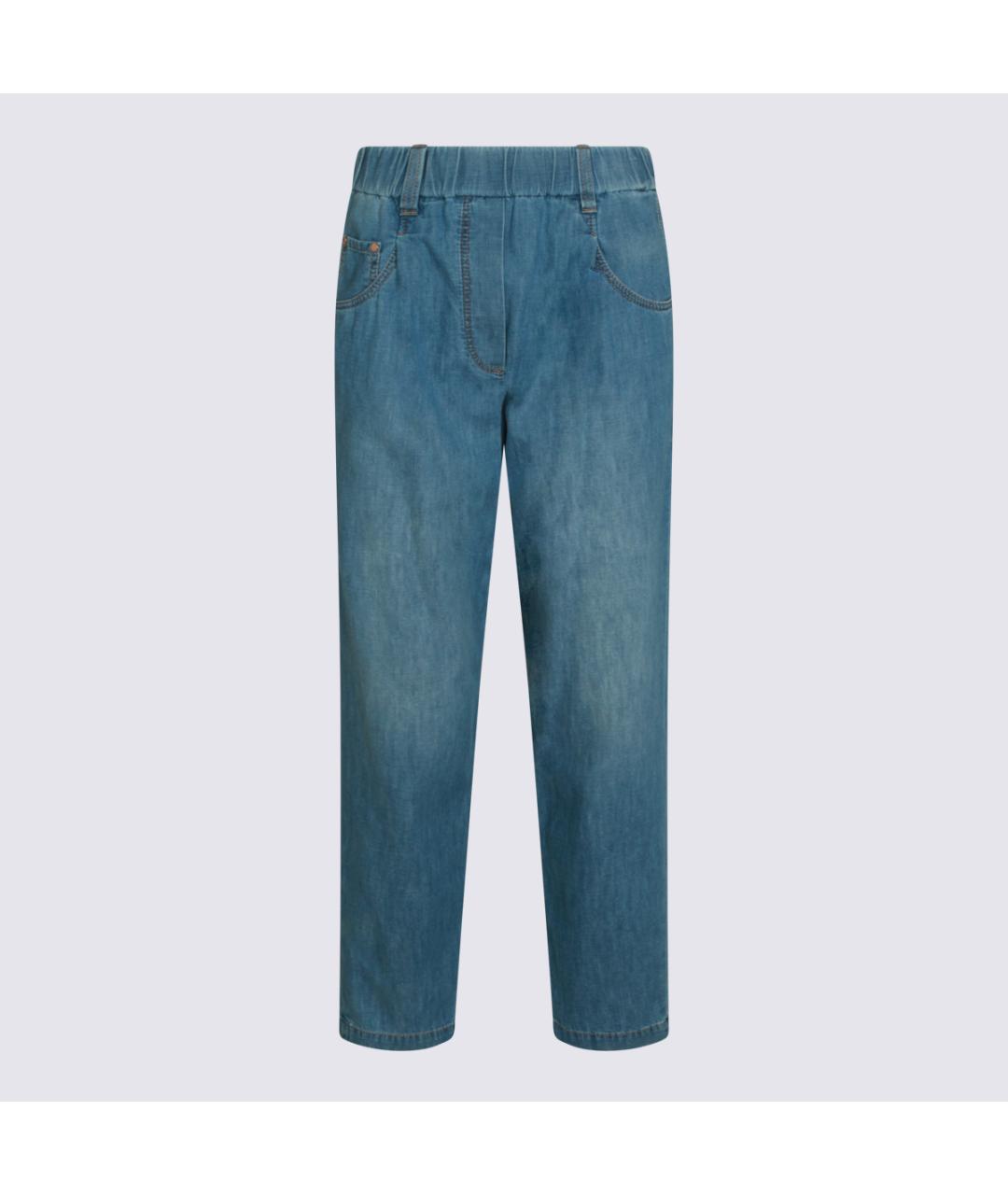 BRUNELLO CUCINELLI Голубые хлопковые прямые джинсы, фото 7