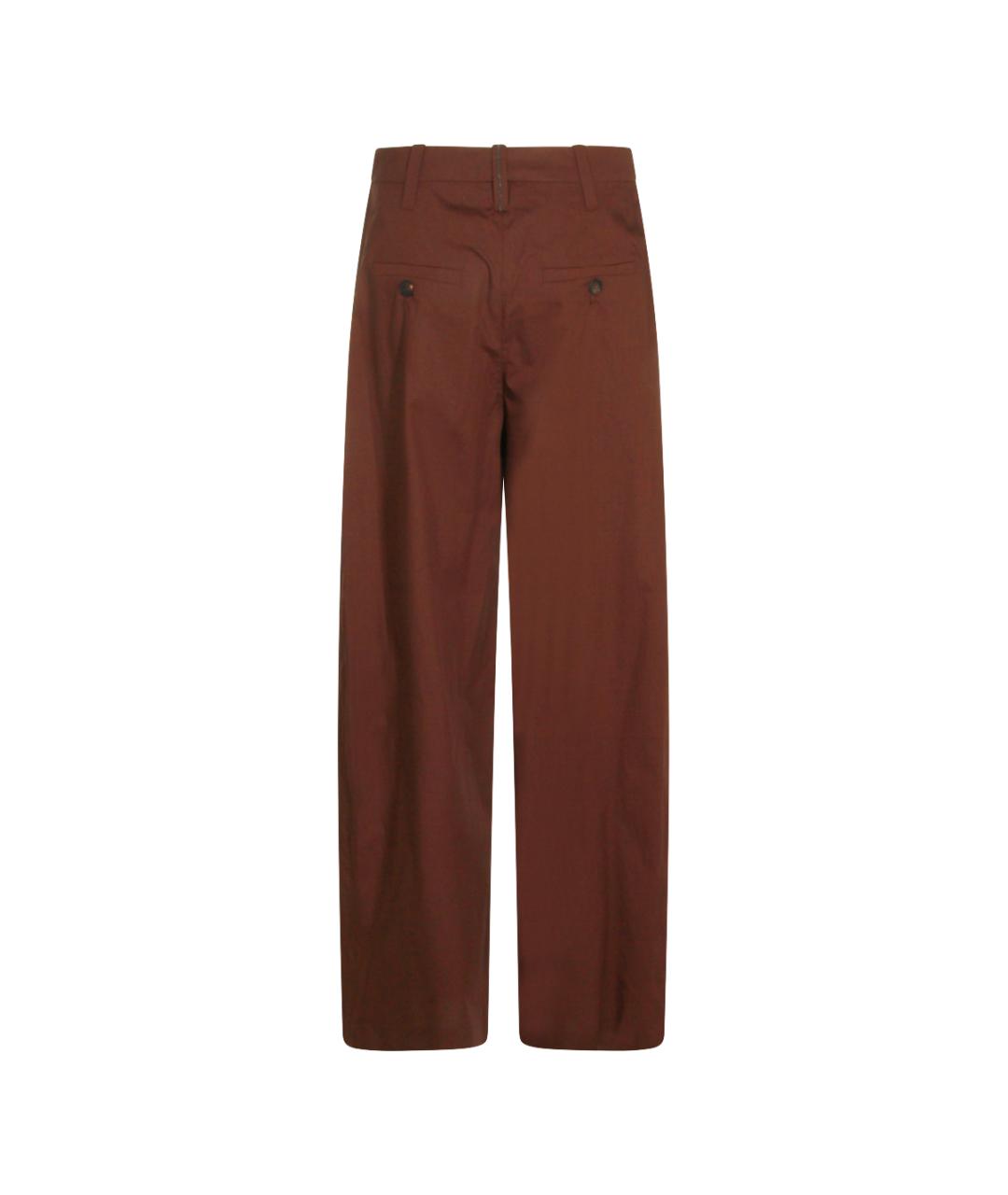 BRUNELLO CUCINELLI Коричневые хлопковые прямые брюки, фото 2
