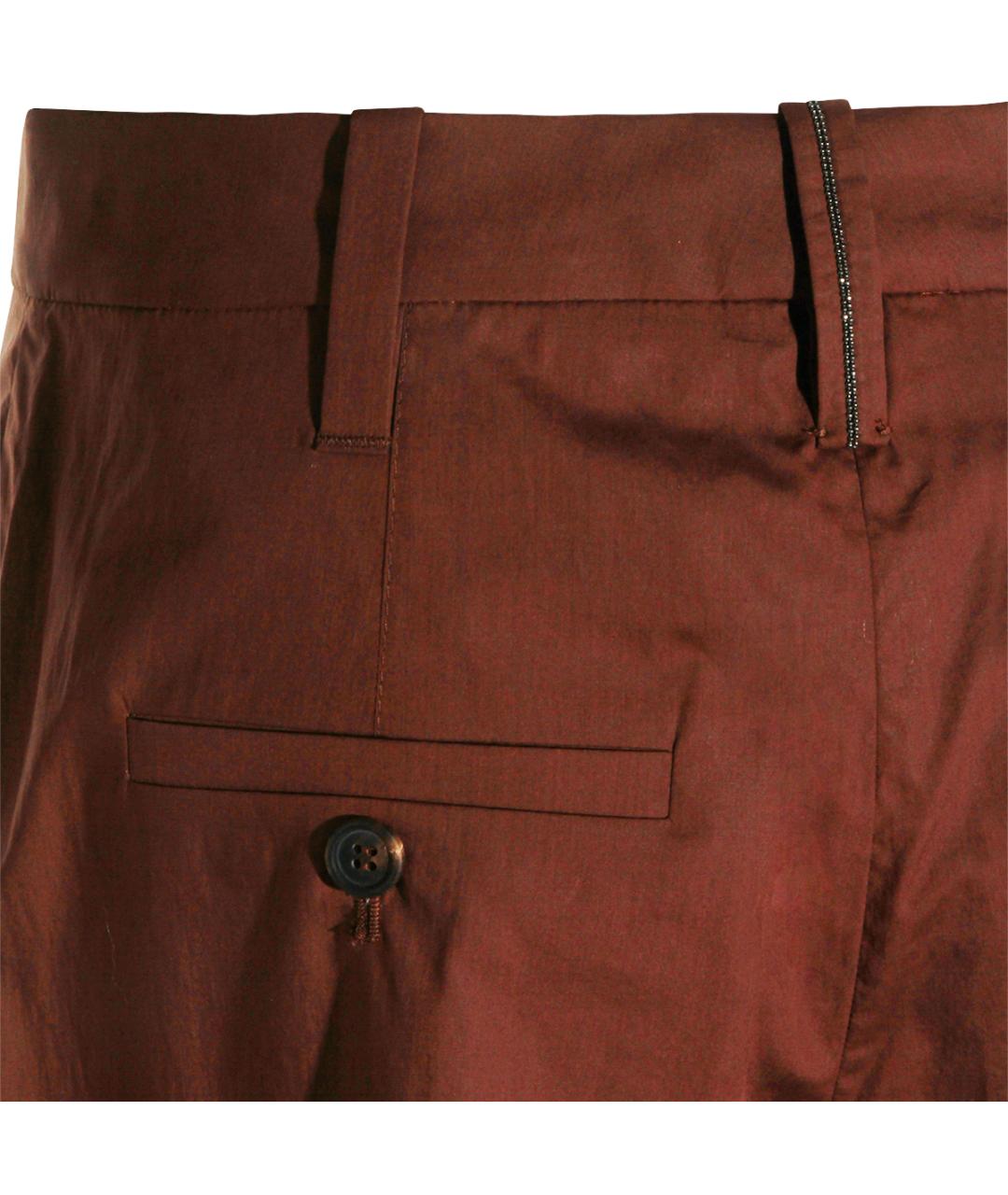 BRUNELLO CUCINELLI Коричневые хлопковые прямые брюки, фото 4