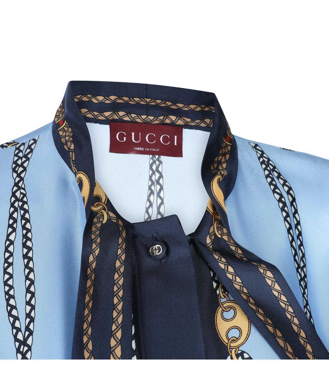 GUCCI Синяя шелковая рубашка, фото 3