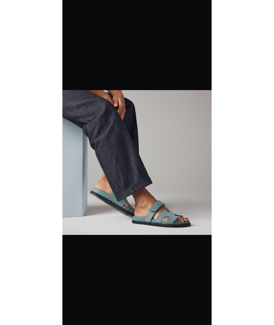 HERMES Голубые замшевые сандалии, фото 5