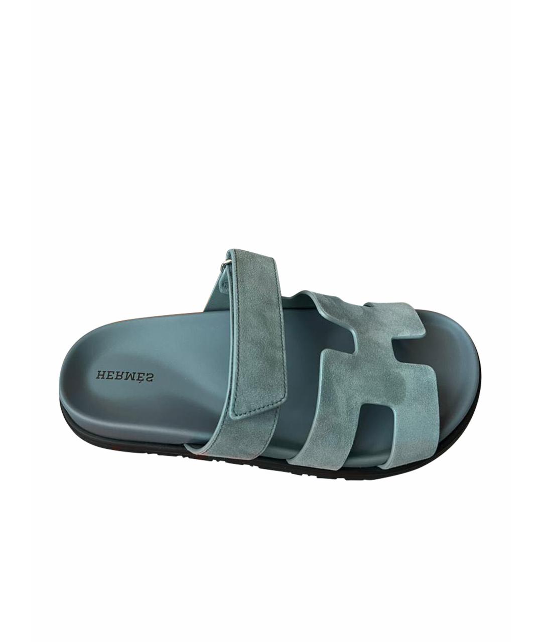 HERMES Голубые замшевые сандалии, фото 1