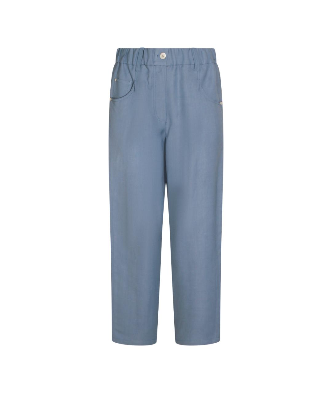 BRUNELLO CUCINELLI Синие вискозные прямые брюки, фото 8