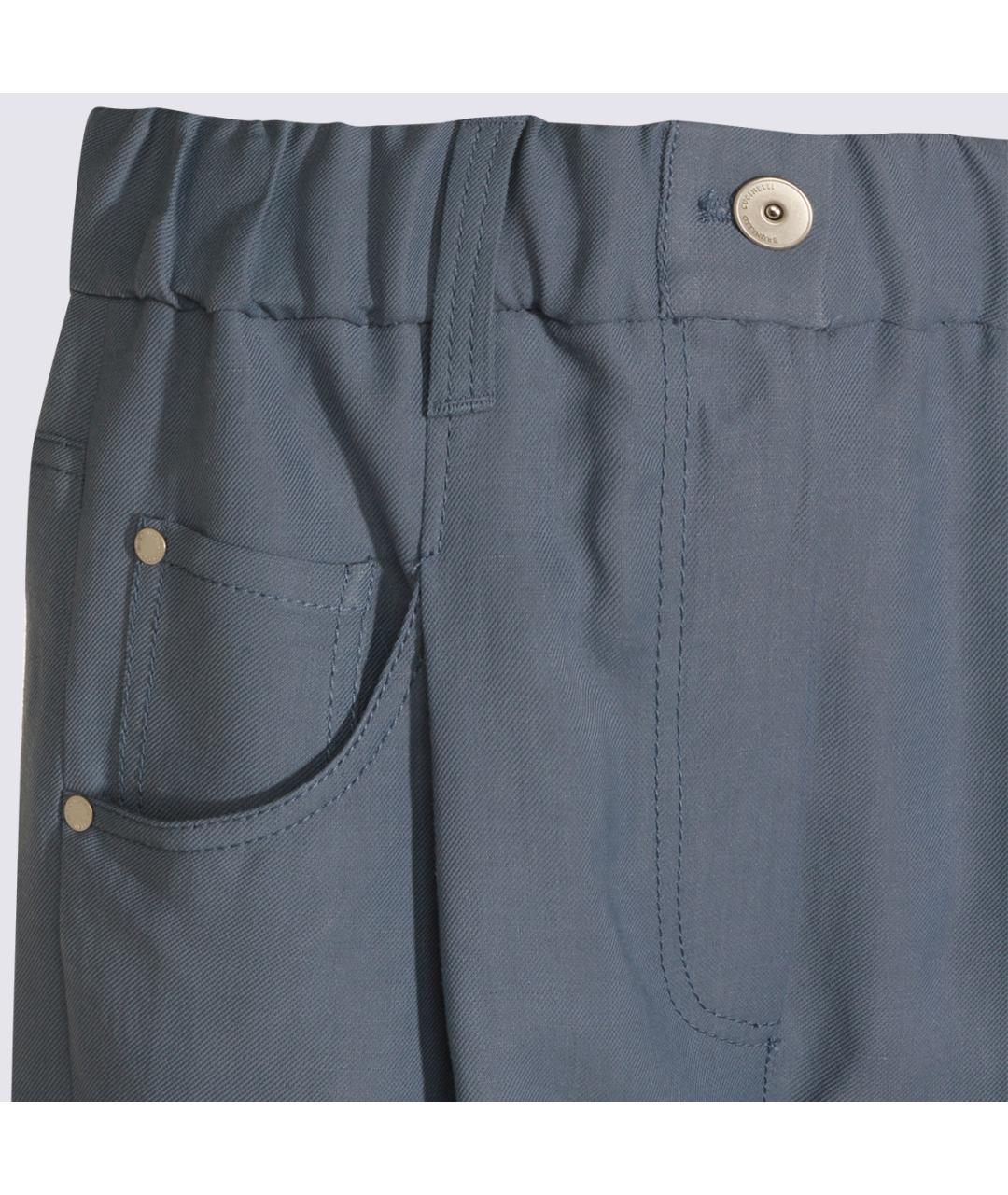 BRUNELLO CUCINELLI Синие вискозные прямые брюки, фото 5