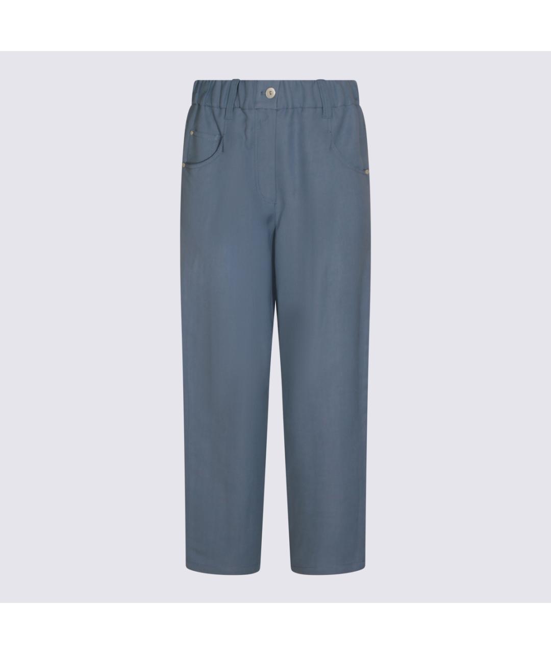 BRUNELLO CUCINELLI Синие вискозные прямые брюки, фото 9