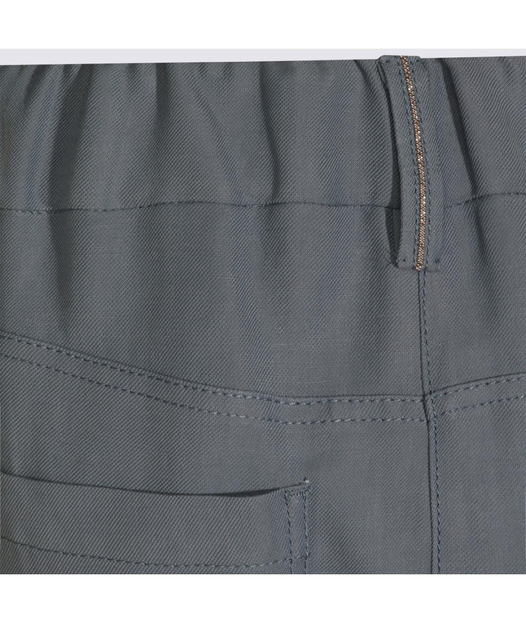 BRUNELLO CUCINELLI Синие вискозные прямые брюки, фото 7