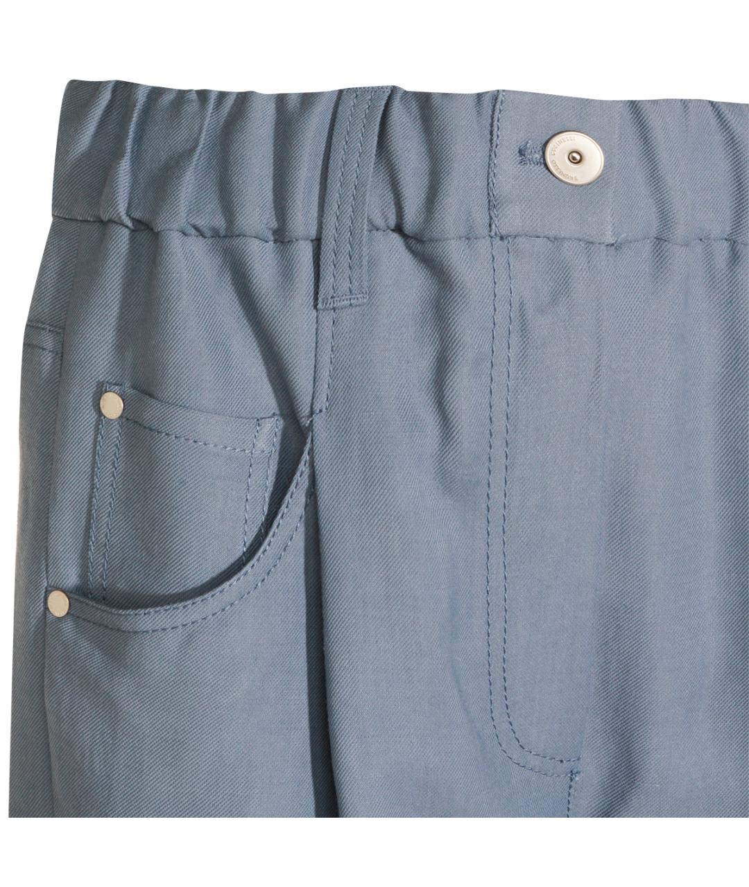 BRUNELLO CUCINELLI Синие вискозные прямые брюки, фото 4