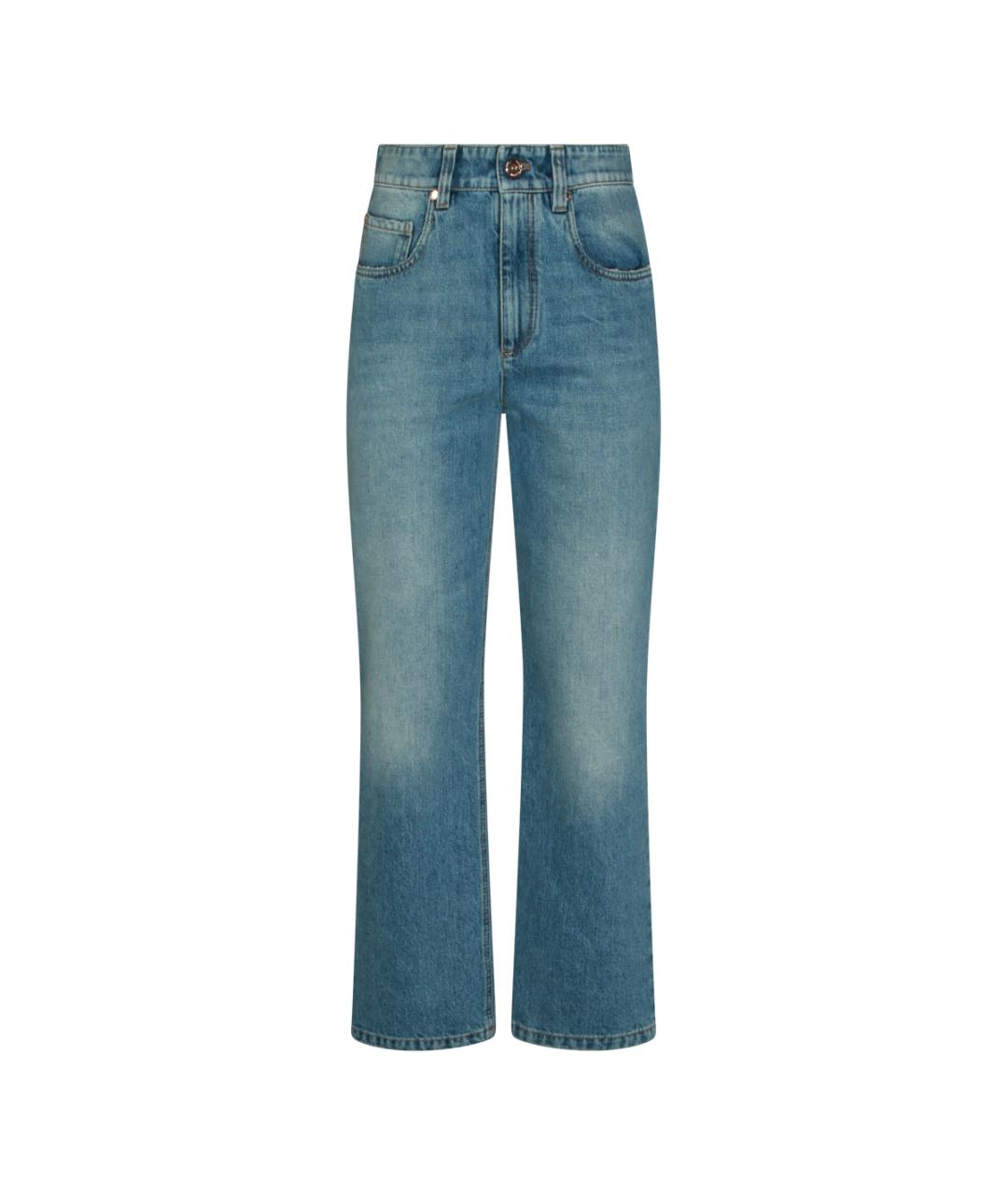 BRUNELLO CUCINELLI Синие хлопковые прямые джинсы, фото 8