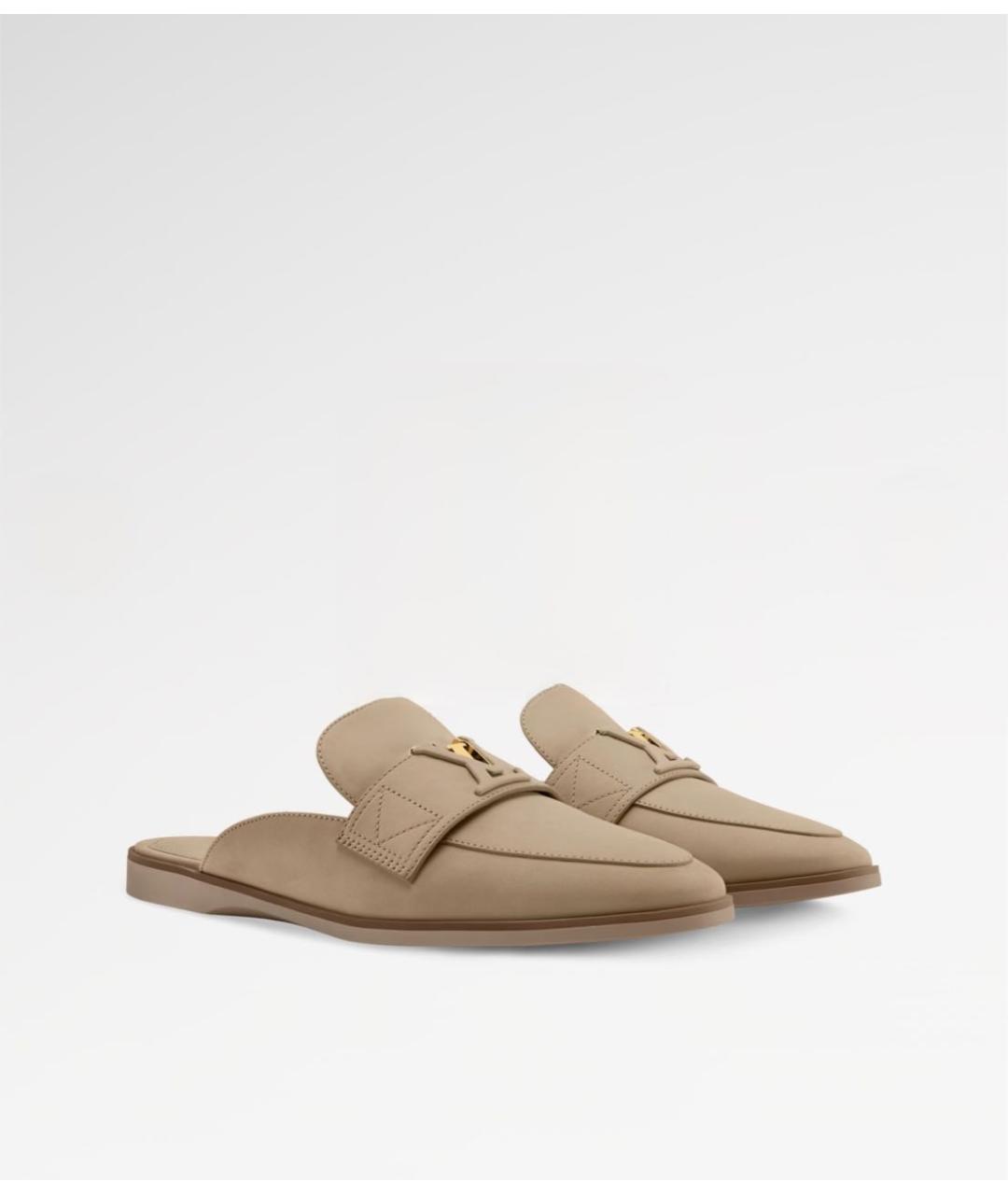 LOUIS VUITTON Бежевые нубуковые лоферы, фото 9