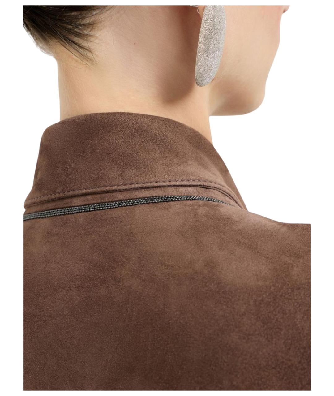 BRUNELLO CUCINELLI Коричневая кожаная куртка, фото 4