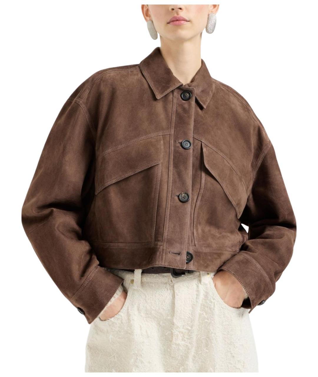 BRUNELLO CUCINELLI Коричневая кожаная куртка, фото 5
