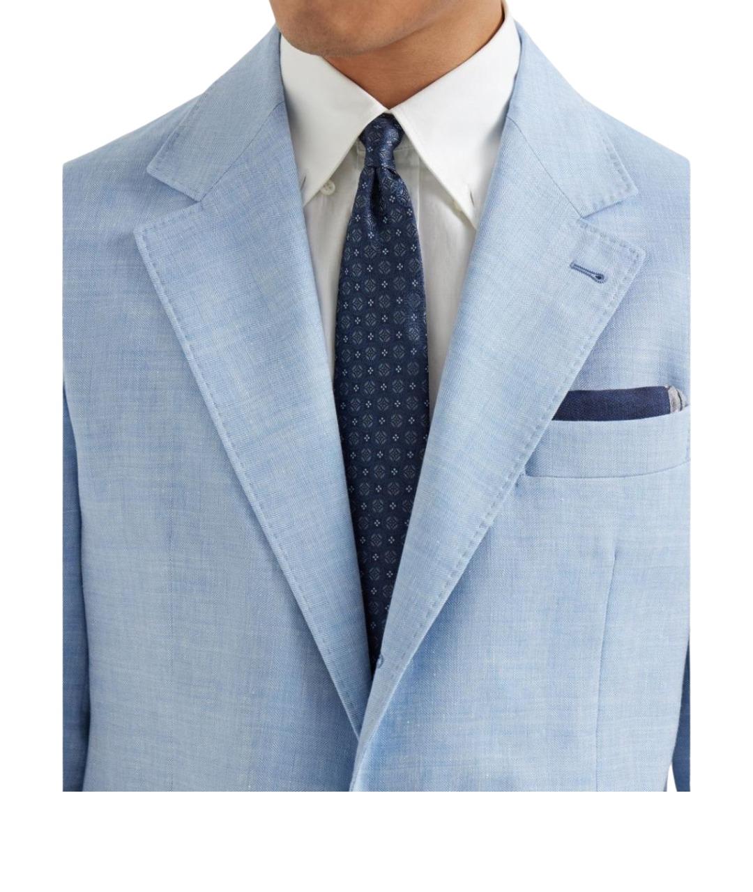 BRUNELLO CUCINELLI Синий шелковый галстук, фото 2