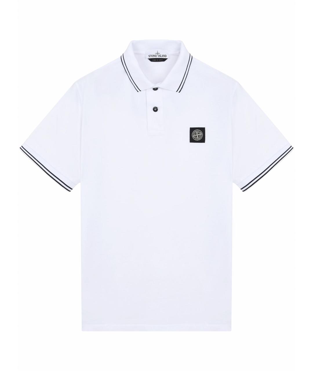 STONE ISLAND Белое хлопковое поло с коротким рукавом, фото 1