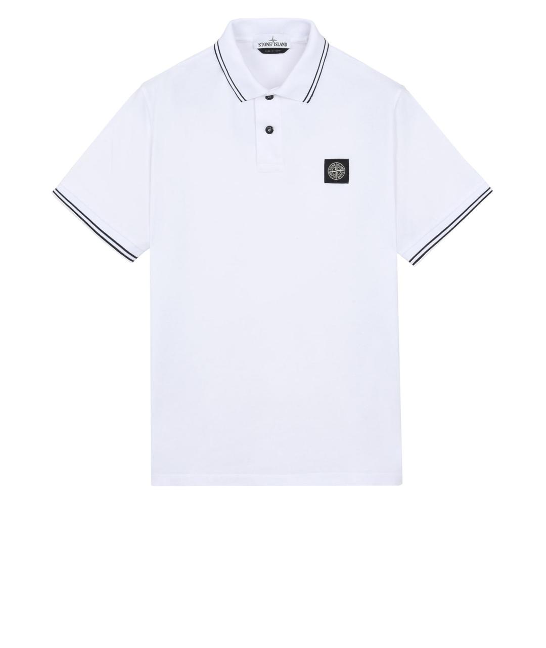 STONE ISLAND Белое хлопковое поло с коротким рукавом, фото 8
