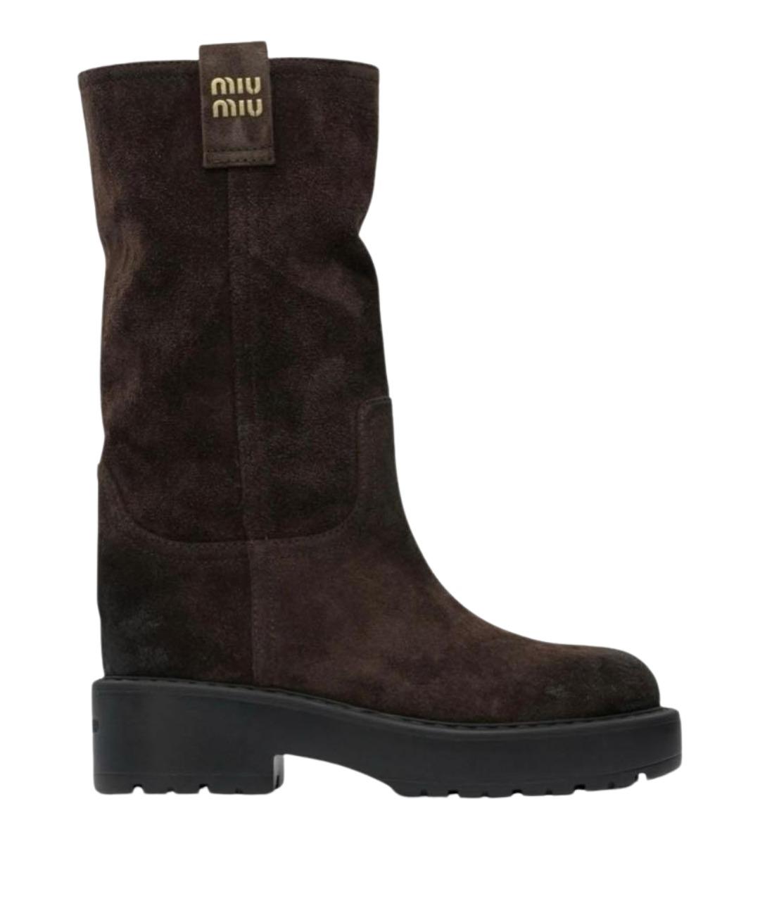 MIU MIU Коричневые замшевые сапоги, фото 1