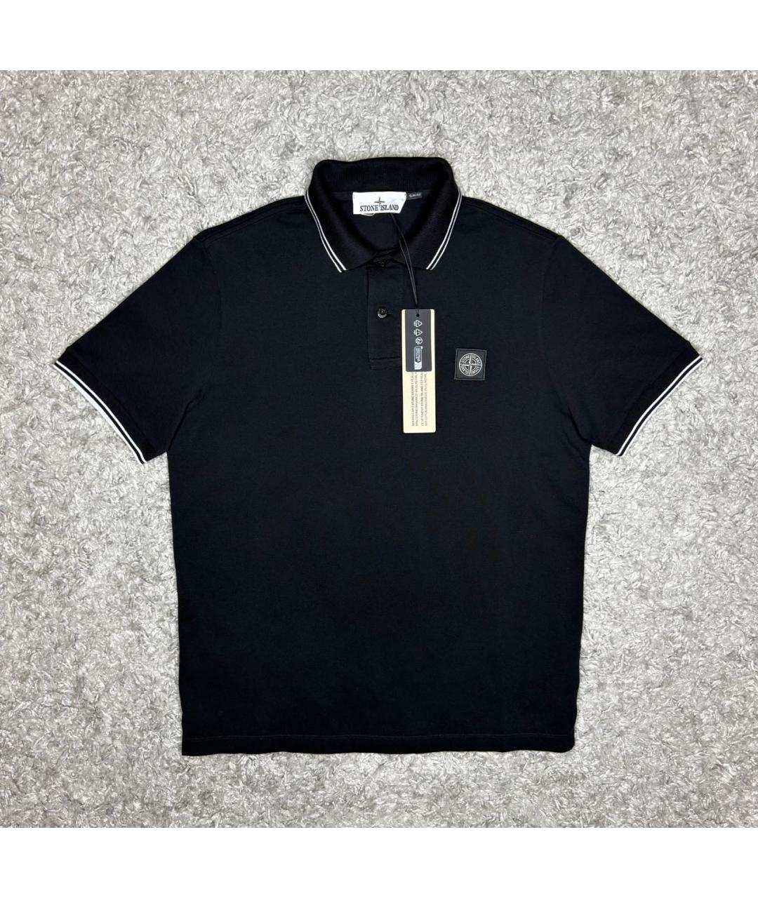 STONE ISLAND Черное хлопковое поло с коротким рукавом, фото 6