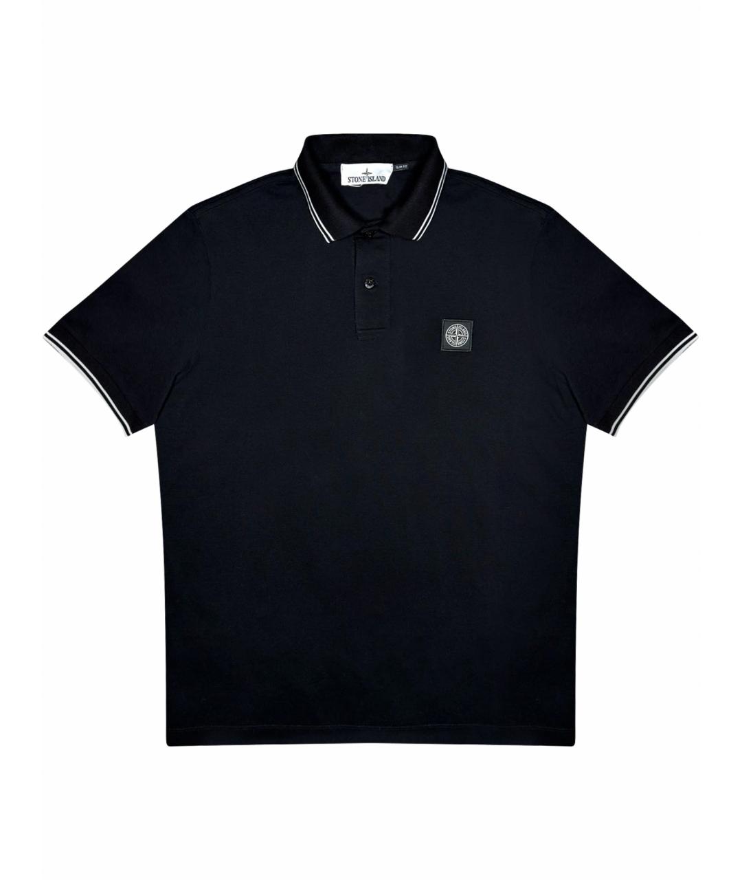 STONE ISLAND Черное хлопковое поло с коротким рукавом, фото 1