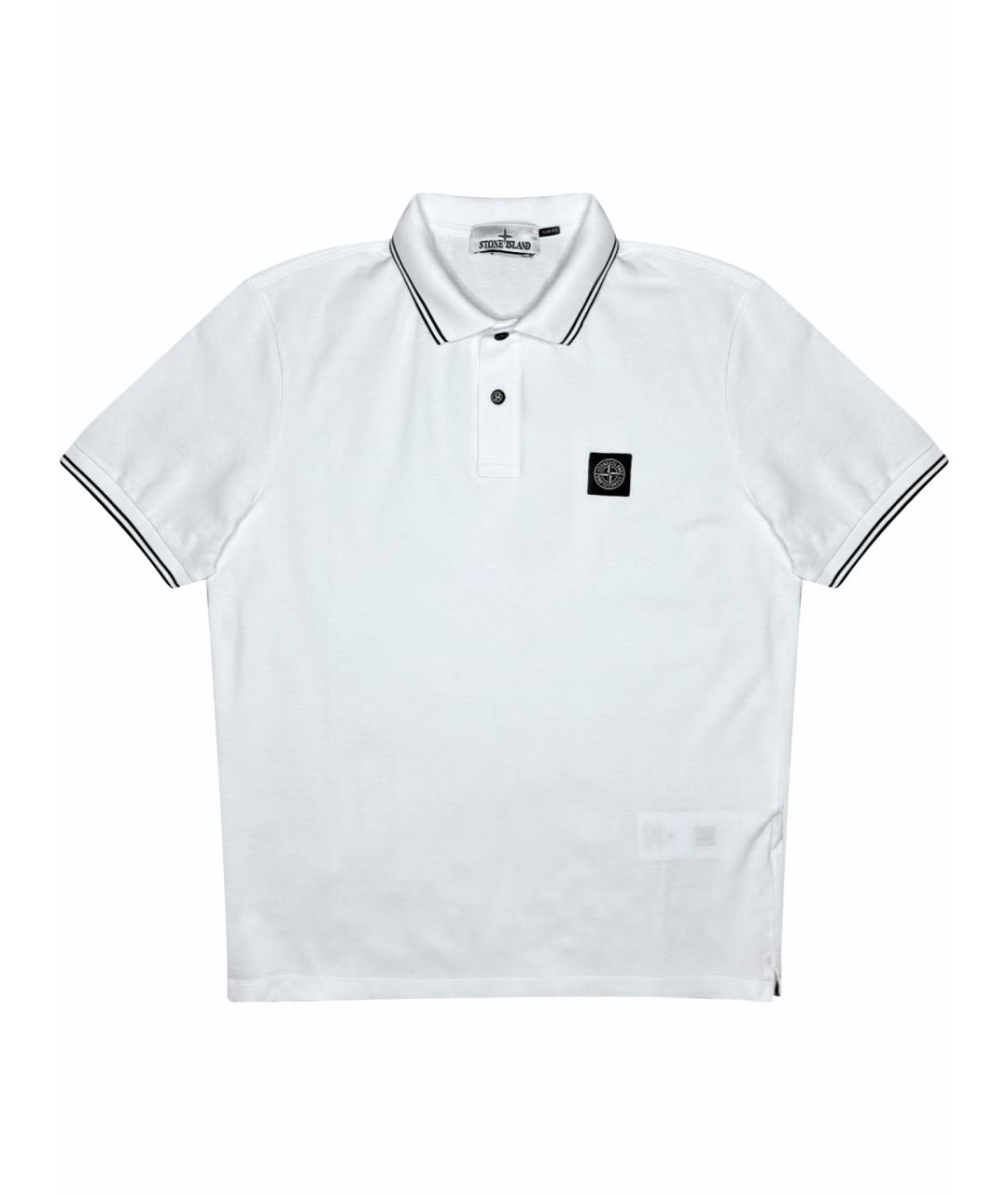 STONE ISLAND Белое хлопковое поло с коротким рукавом, фото 1