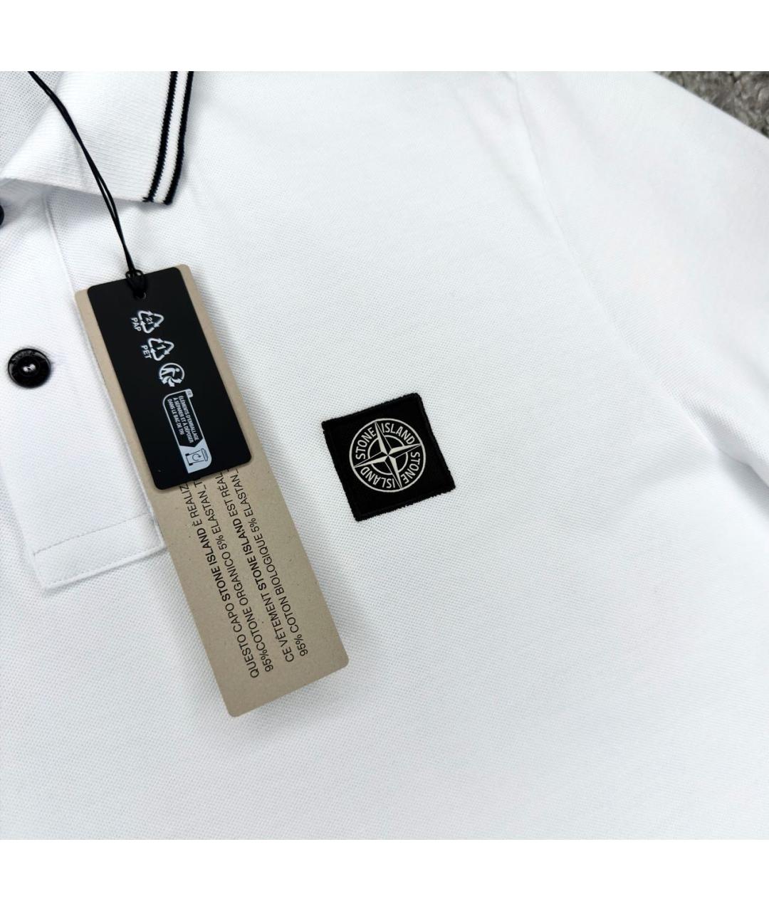 STONE ISLAND Белое хлопковое поло с коротким рукавом, фото 3